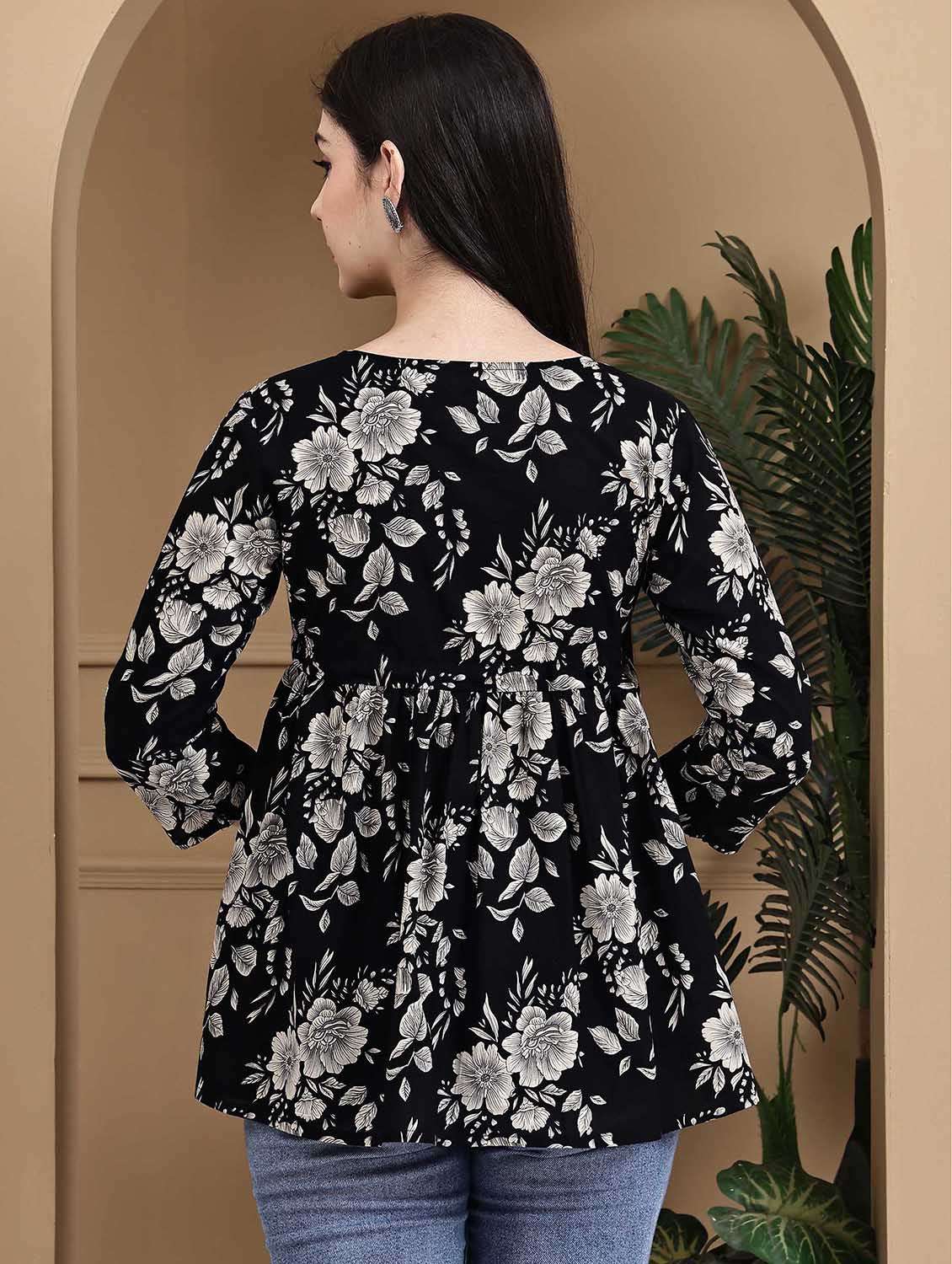 women floral printed three quarter sleeve ethnic top - 22105855 - Standard Image - 2