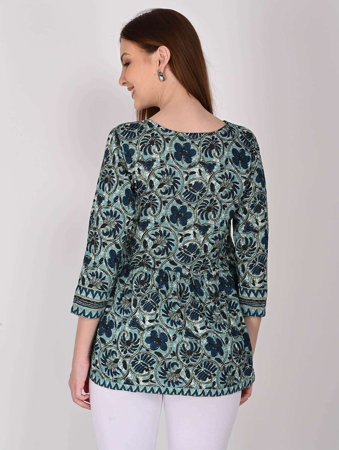 women floral printed three quarter sleeve ethnic top - 22105856 - Standard Image - 2