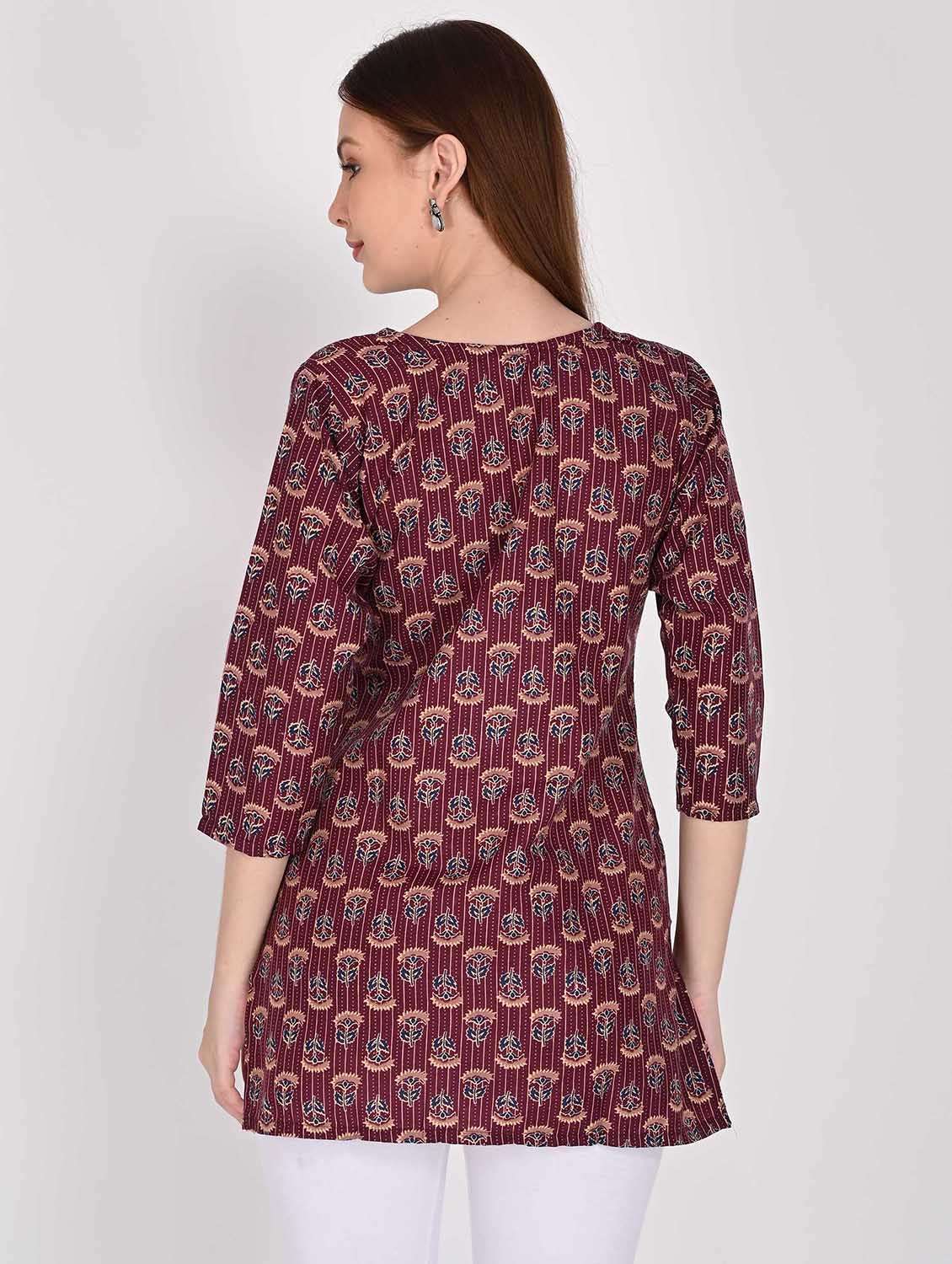women floral printed three quarter sleeve straight kurti - 22105857 -  Standard Image - 2