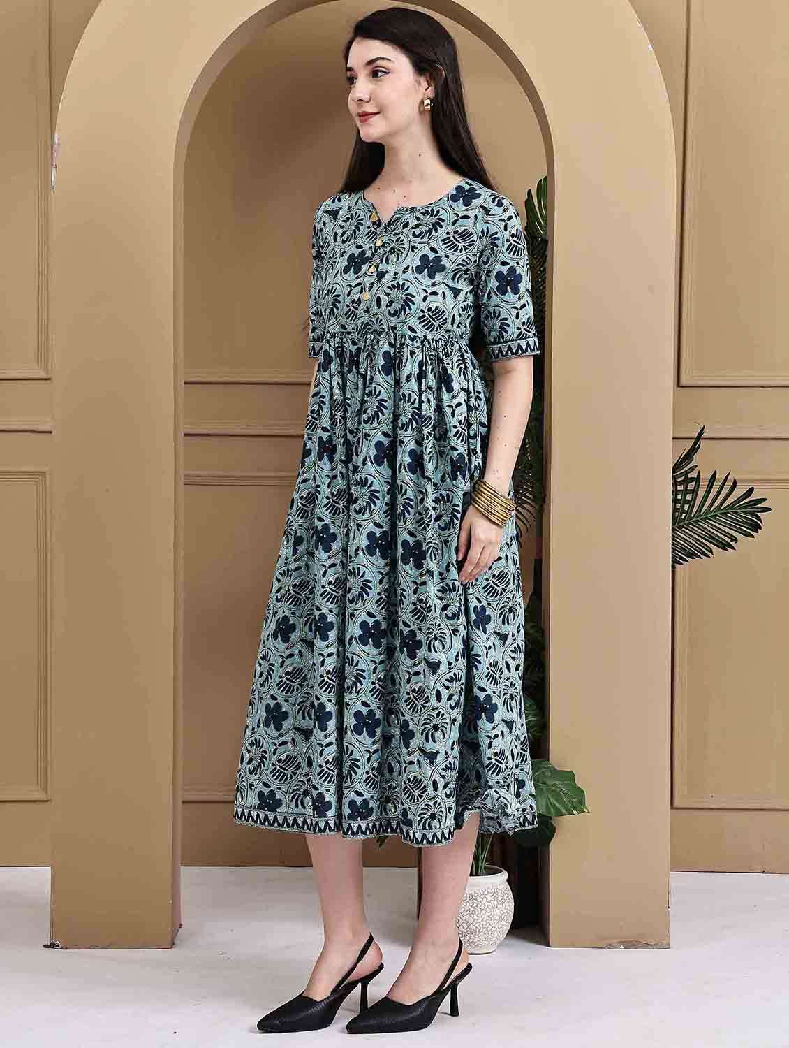 women floral printed short sleeve a-line ethnic dress - 22105864 - Standard Image - 2