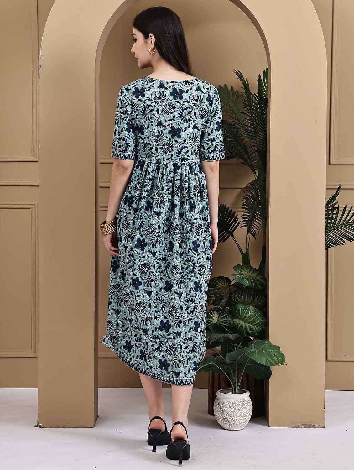 women floral printed short sleeve a-line ethnic dress - 22105865 - Standard Image - 2
