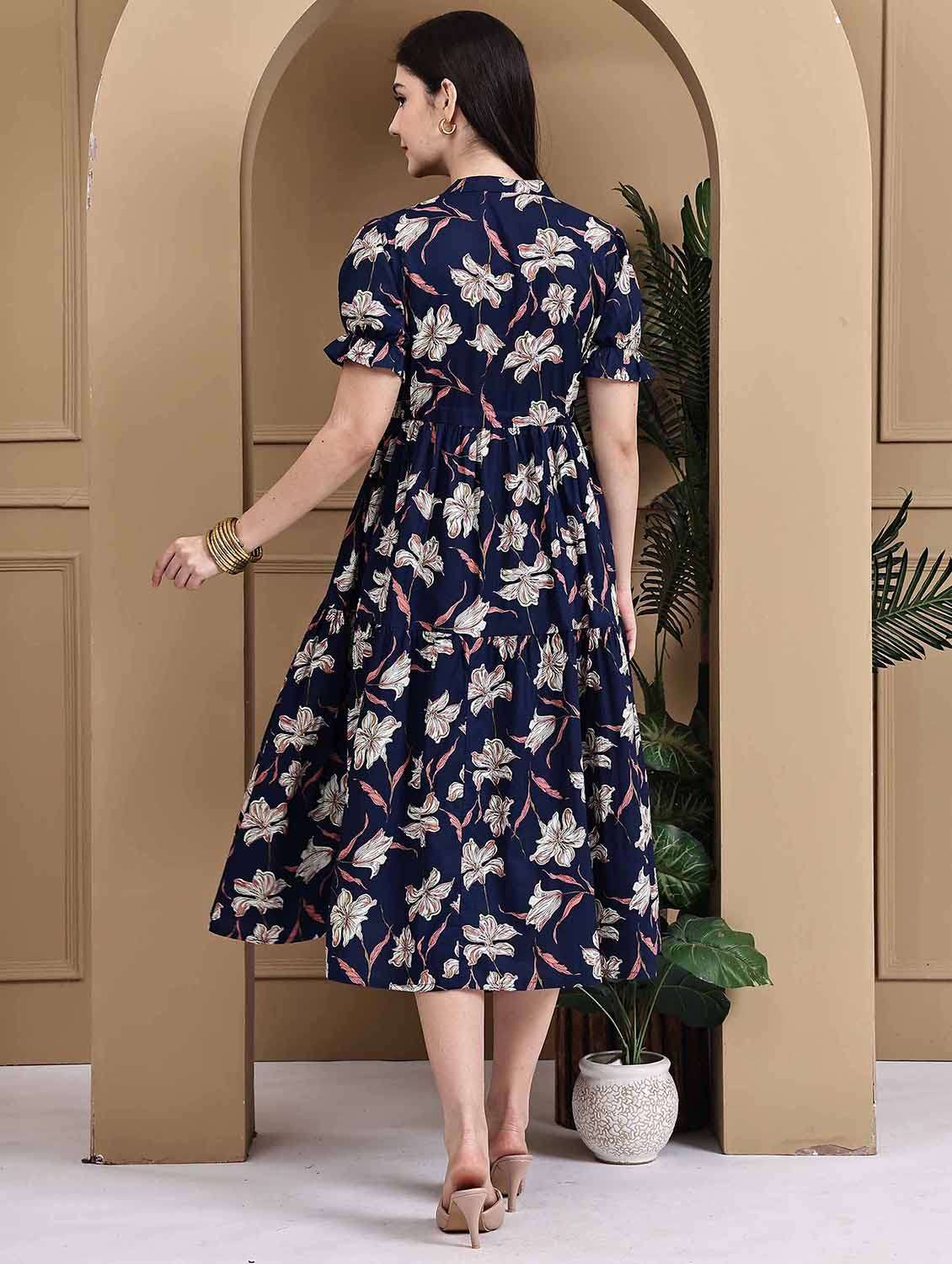 women floral printed short sleeve tiered ethnic dress - 22105869 - Standard Image - 2