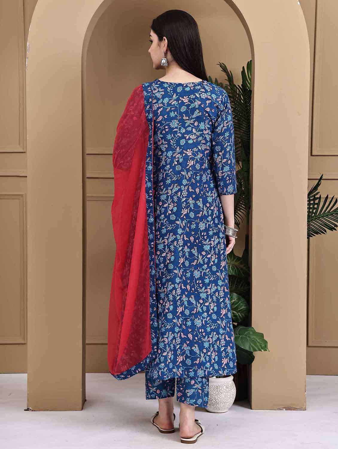 women printed three quarter sleeve kurta pant with dupatta set - 22105874 -  Standard Image - 2