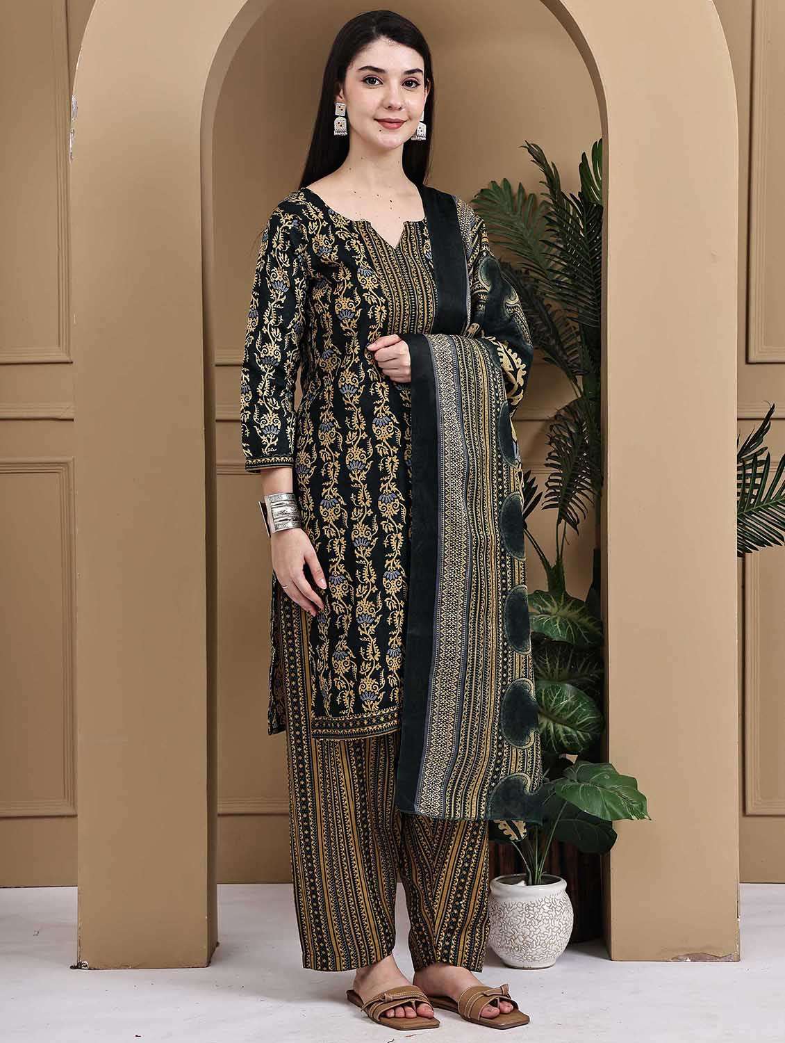 women printed three quarter sleeve kurta salwar with dupatta set - 22105891 -  Standard Image - 2