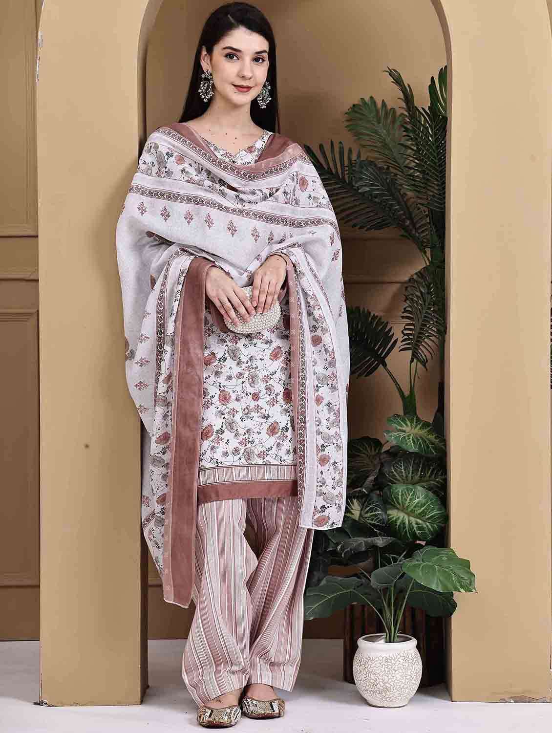 women printed three quarter sleeve kurta salwar with dupatta set - 22105896 -  Standard Image - 2