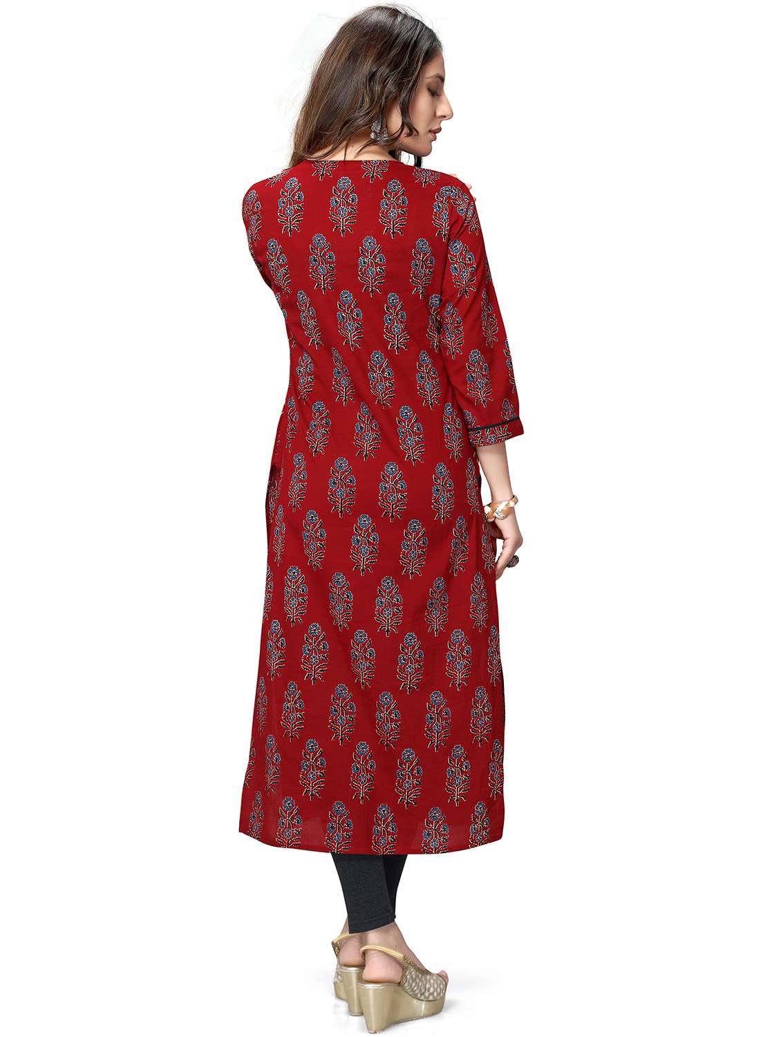 women three quarter sleeve straight kurta - 22105911 -  Standard Image - 2