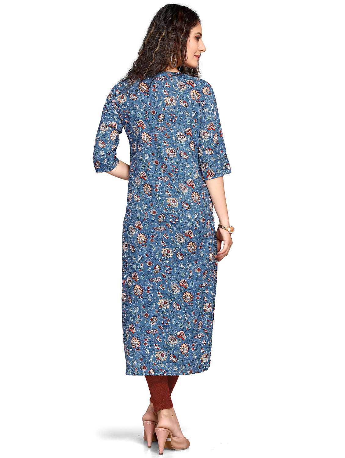 women three quarter sleeve straight kurta - 22105916 - Standard Image - 2