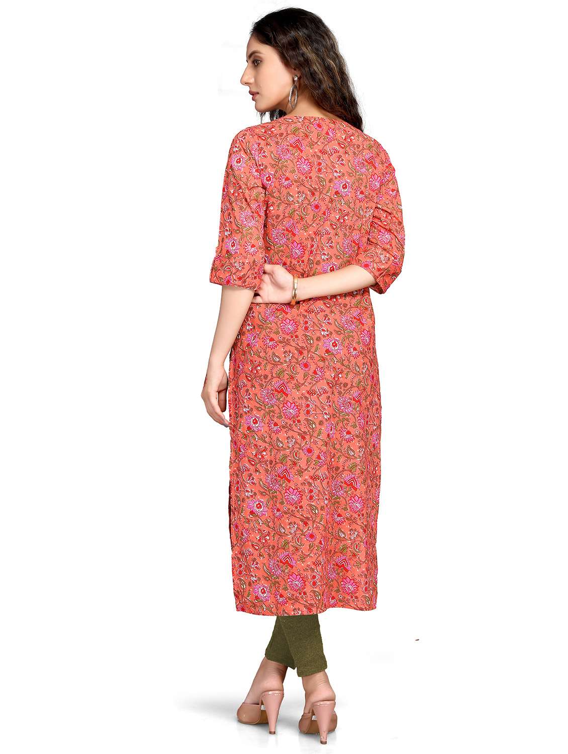 women three quarter sleeve straight kurta - 22105917 -  Standard Image - 2