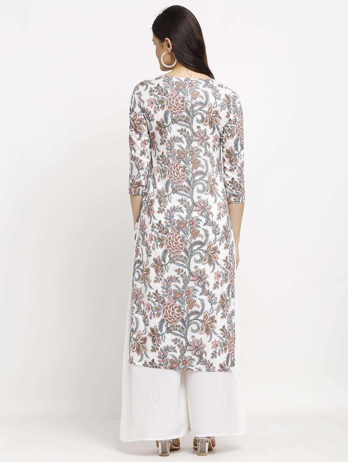 women three quarter sleeve straight kurta - 22105918 - Standard Image - 2