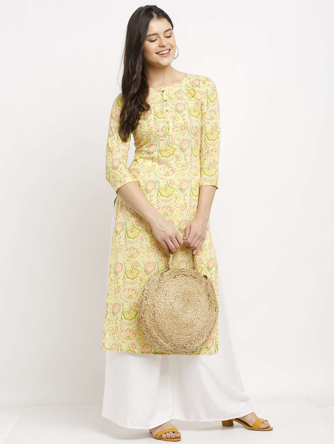 women three quarter sleeve straight kurta - 22105919 - Zoom Image - 0