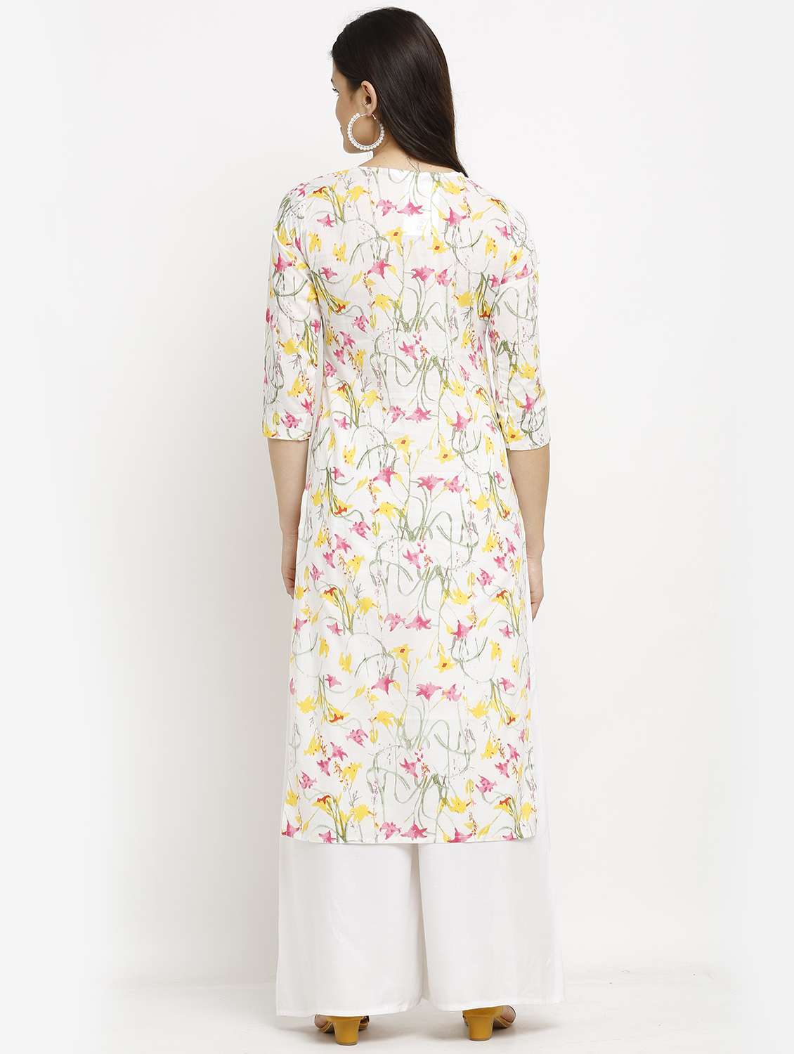 women three quarter sleeve straight kurta - 22105920 - Standard Image - 2