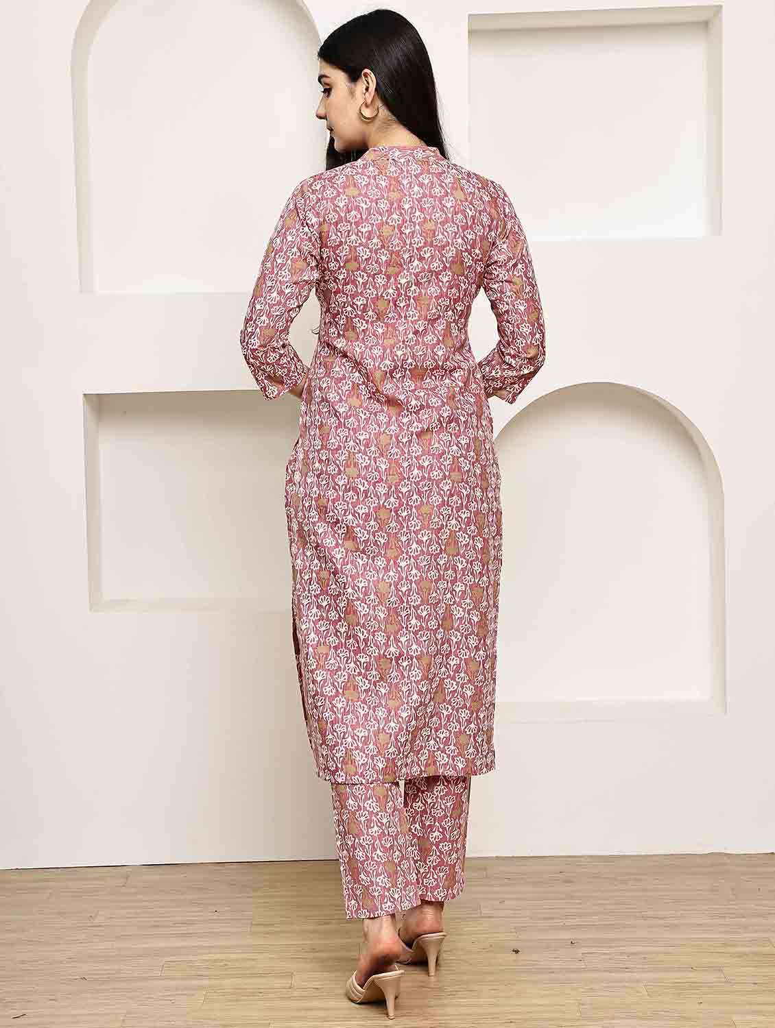 women printed three quarter sleeve kurta pant set - 22105924 - Standard Image - 2