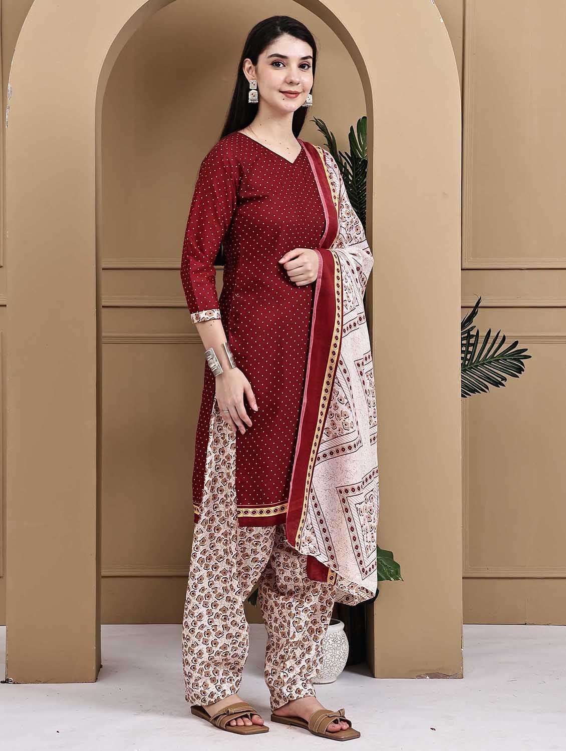 women printed three quarter sleeve kurta salwar with dupatta set - 22105926 -  Standard Image - 2