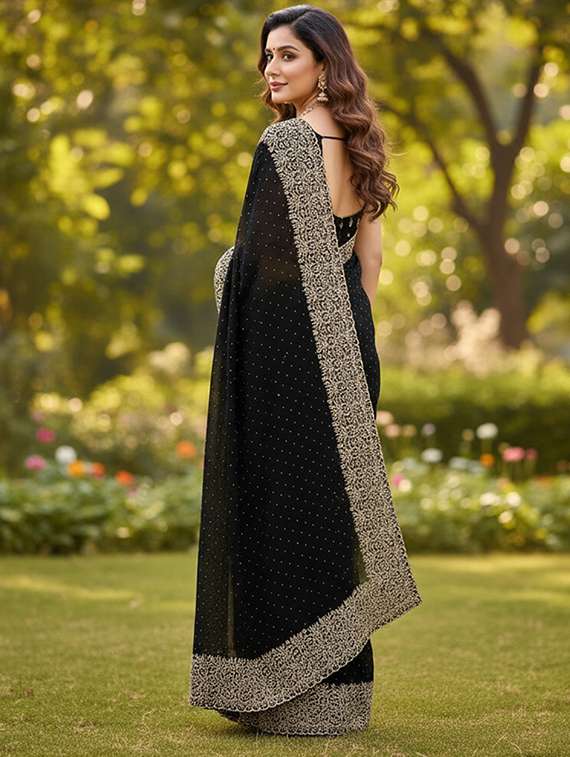 women solid with work embroidered saree with blouse - 22105931 -  Standard Image - 2