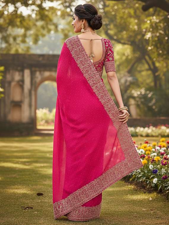 women solid with work embroidered saree with blouse - 22105935 -  Standard Image - 2