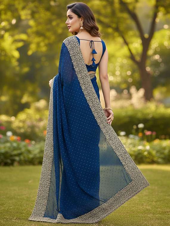women solid with work embroidered saree with blouse - 22105938 -  Standard Image - 2