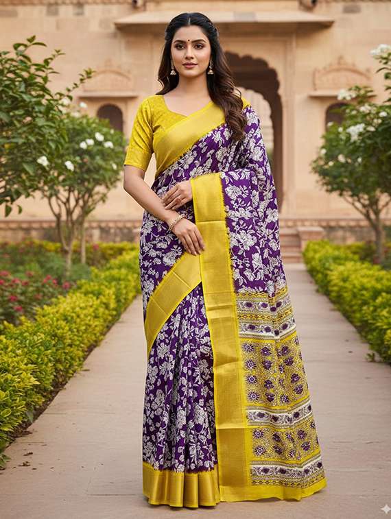 women printed casual wear saree with blouse
