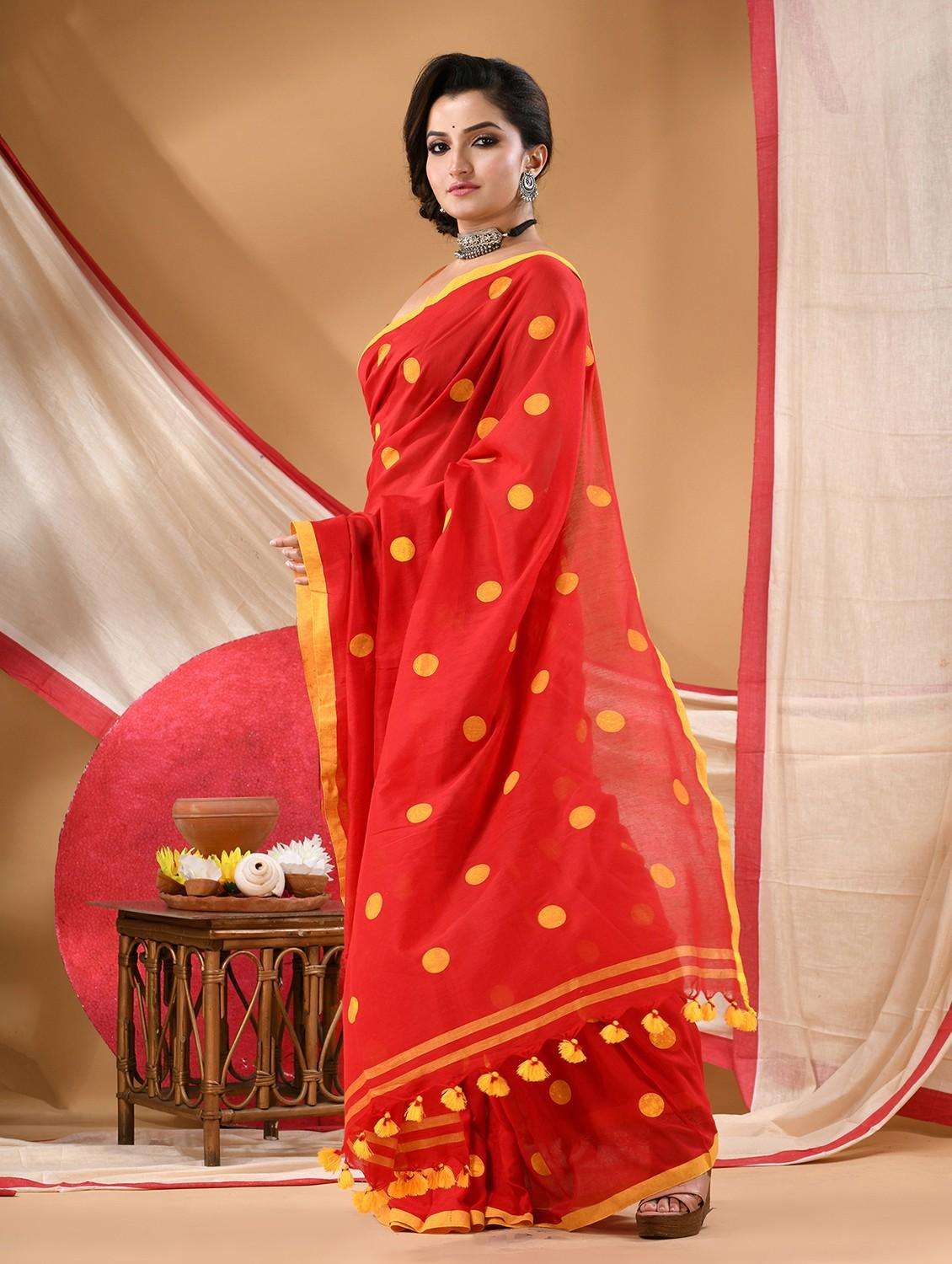 women polka dot handloom saree - 22105997 -  Standard Image - 2