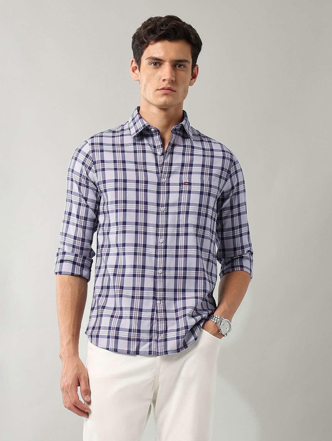 men checkered long sleeve slim fit casual shirt - 22106057 - Standard Image - 2