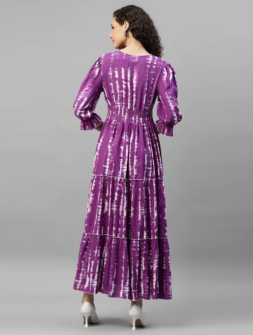 women tie & dye printed puff sleeve tiered dress - 22106082 -  Standard Image - 2