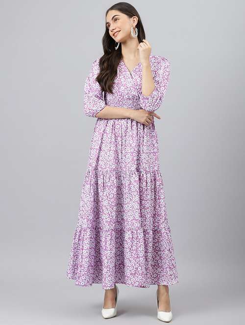 women floral printed puff sleeve tiered dress - 22106115 - Standard Image - 0