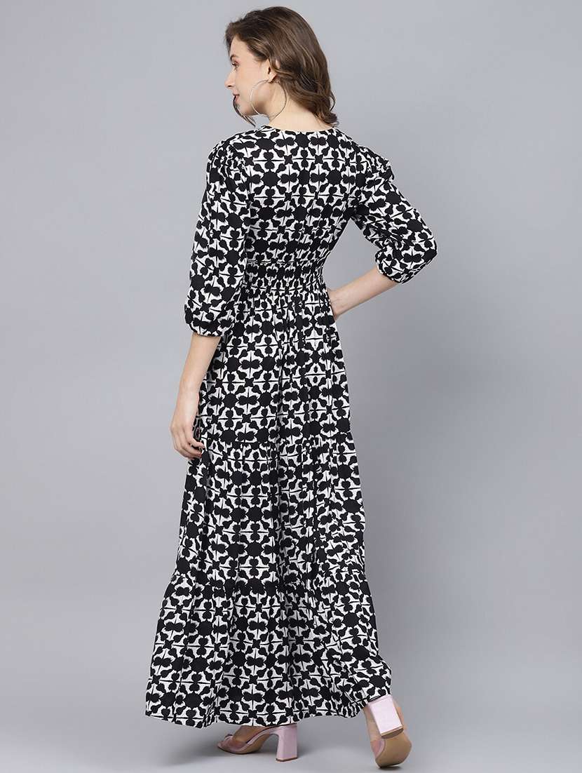 women printed puff sleeve tiered dress - 22106216 - Standard Image - 2