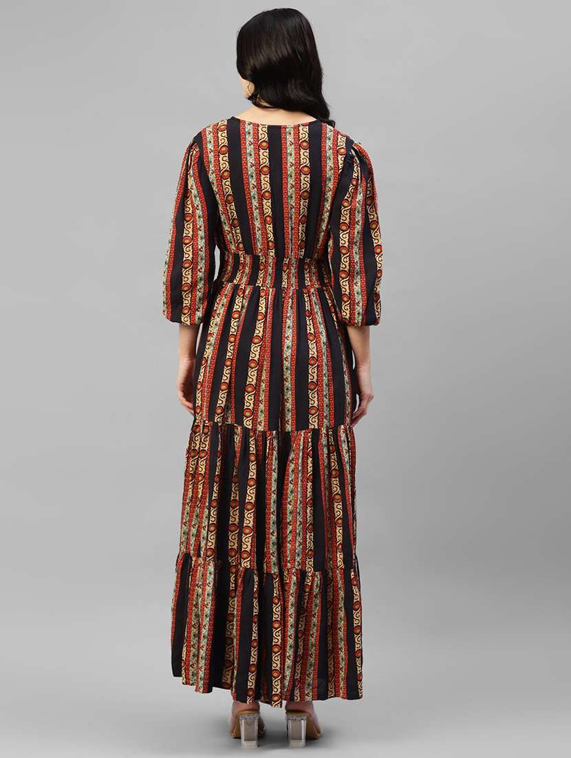 women printed puff sleeve tiered dress - 22106217 - Standard Image - 2