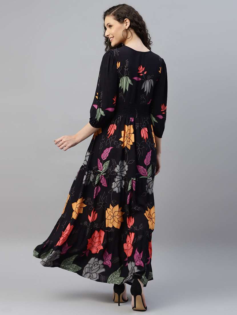 women floral printed puff sleeve tiered dress - 22106219 - Standard Image - 2