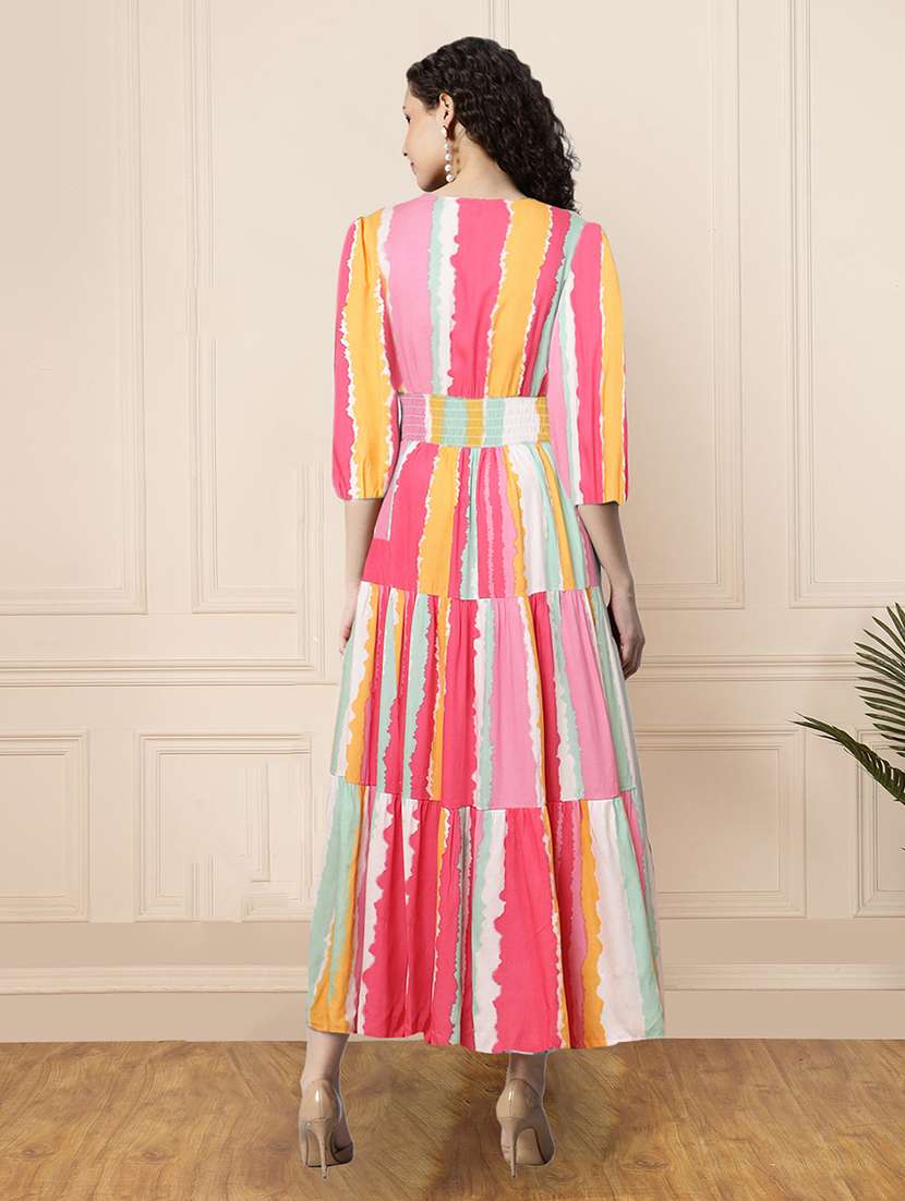 women printed puff sleeve tiered dress - 22106220 - Standard Image - 2