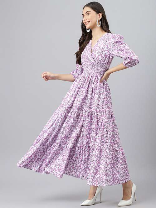 women floral printed puff sleeve tiered dress - 22106223 - Standard Image - 0