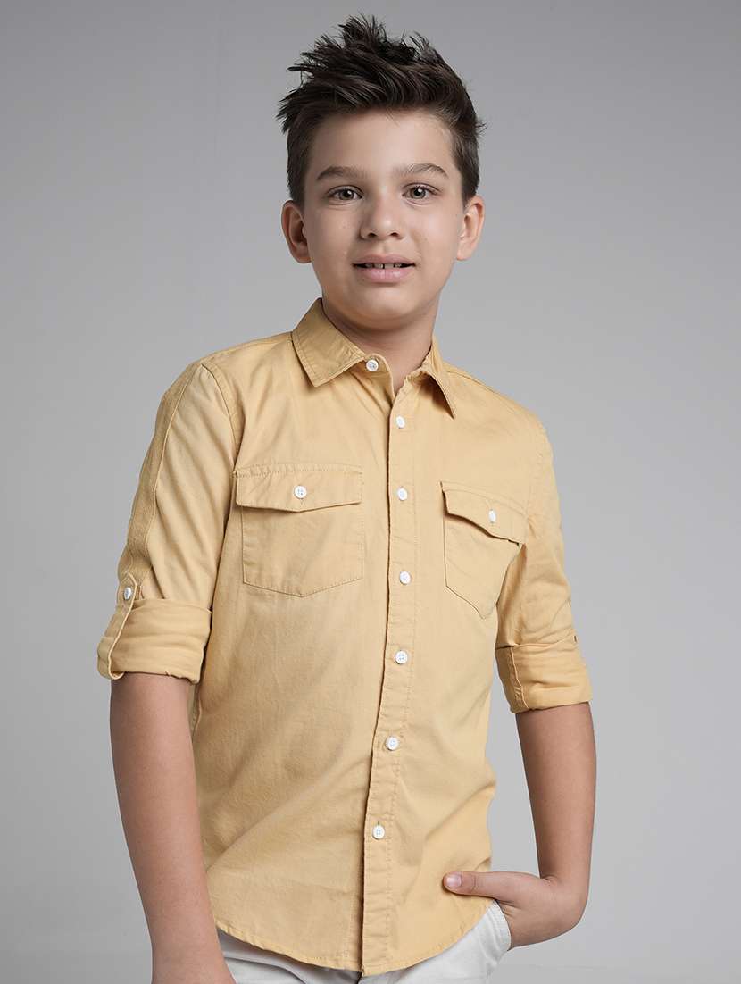 boys solid long sleeve collared shirt