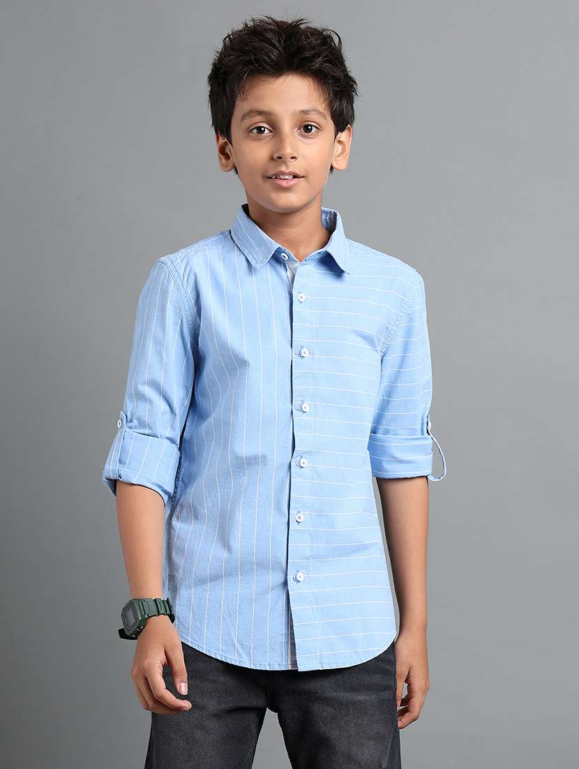 boys striped long sleeve collared shirt
