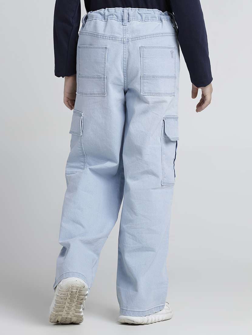 girls solid mid rise light blue denim cargo - 22106356 -  Standard Image - 2