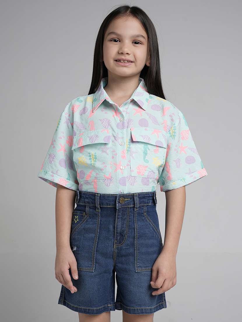 girls solid high rise denim shorts - 22106361 -  Standard Image - 2