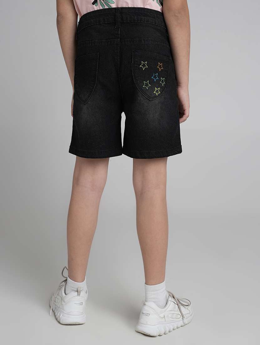 girls solid high rise denim shorts - 22106362 -  Standard Image - 2