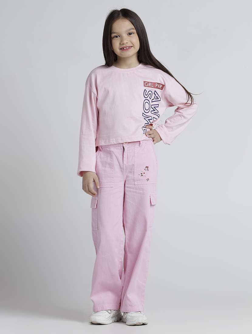 girls pink solid mid rise cargo - 22106365 -  Standard Image - 2