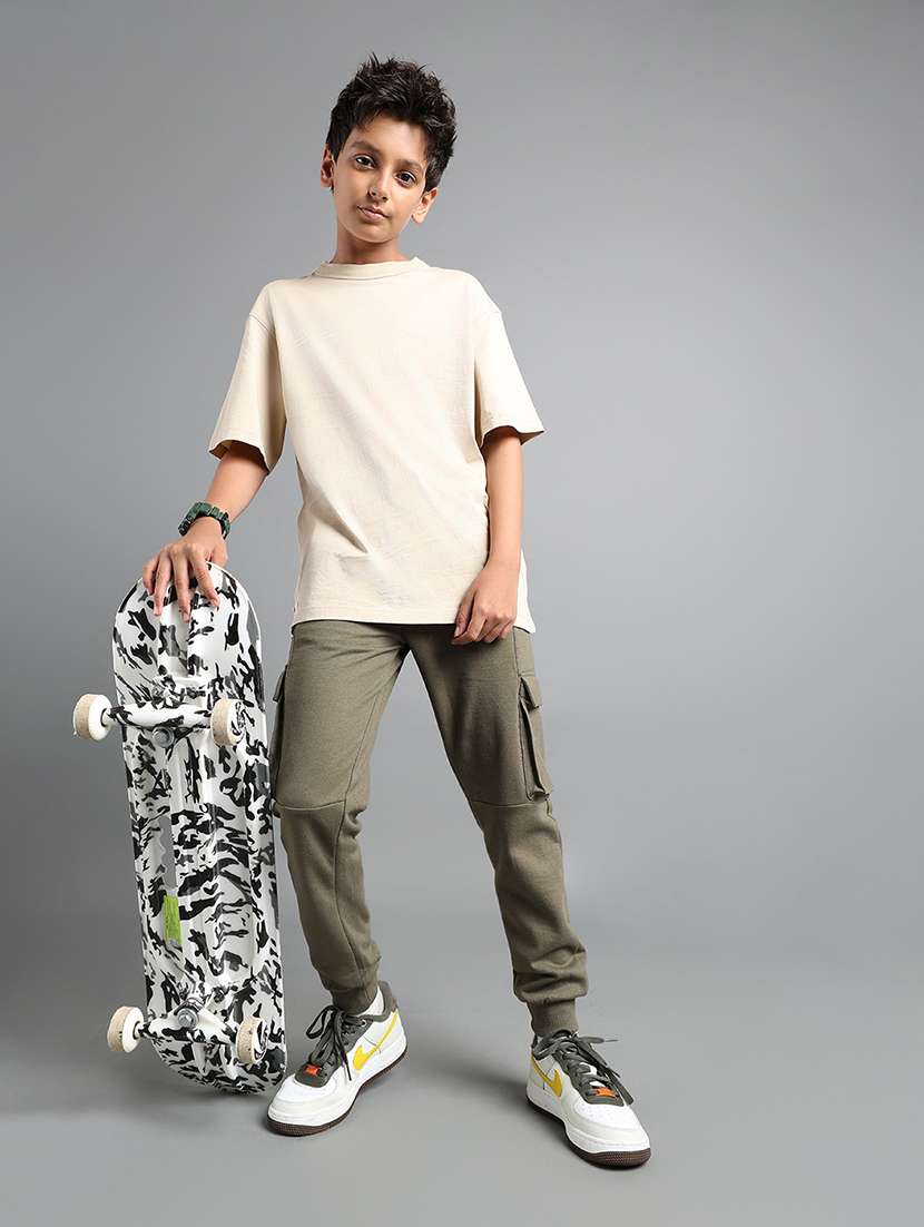 boys solid mid rise cargo jogger - 22106373 - Standard Image - 2