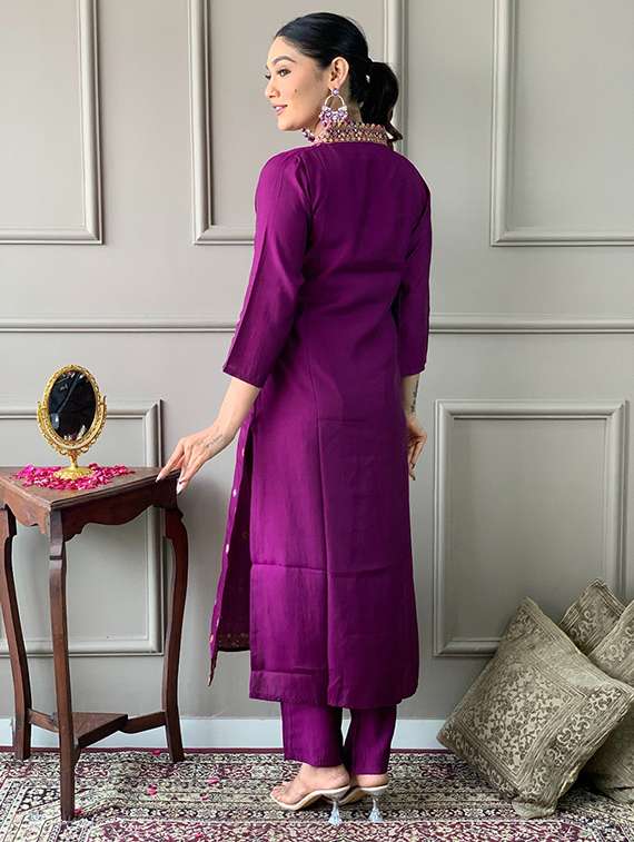 women embroidered three quarter sleeve kurta pant with dupatta set - 22106380 -  Standard Image - 2