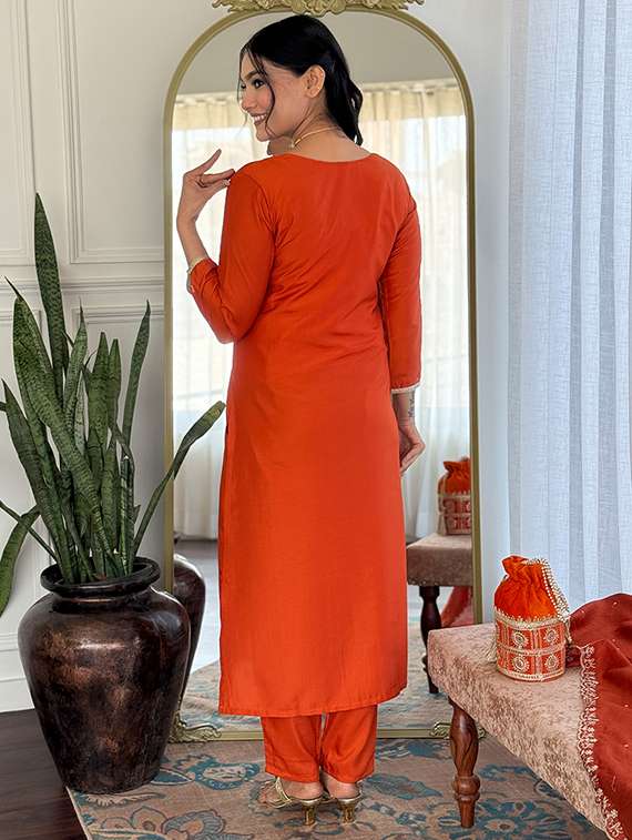 women embroidered three quarter sleeve kurta pant with dupatta set - 22106381 - Standard Image - 2