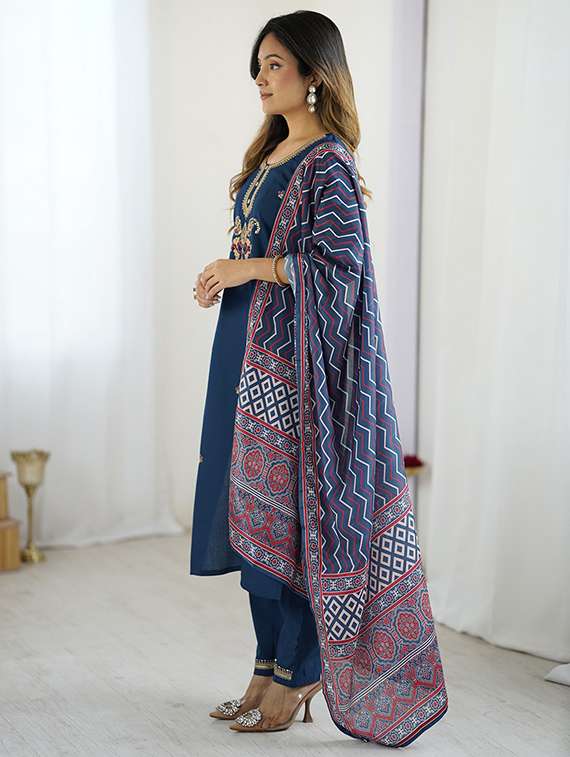 women embroidered three quarter sleeve kurta pant with dupatta set - 22106385 - Standard Image - 2