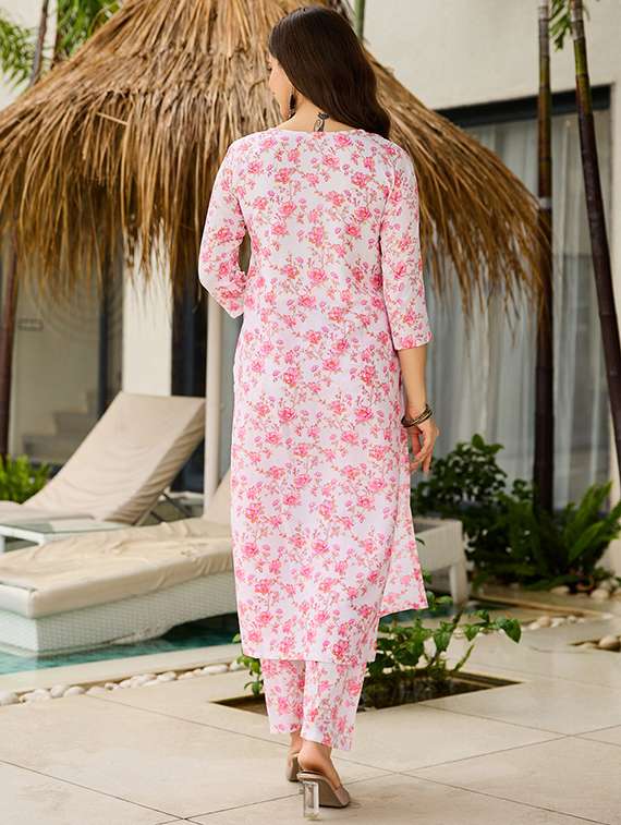women floral three quarter sleeve kurta pant with dupatta set - 22106398 - Standard Image - 2