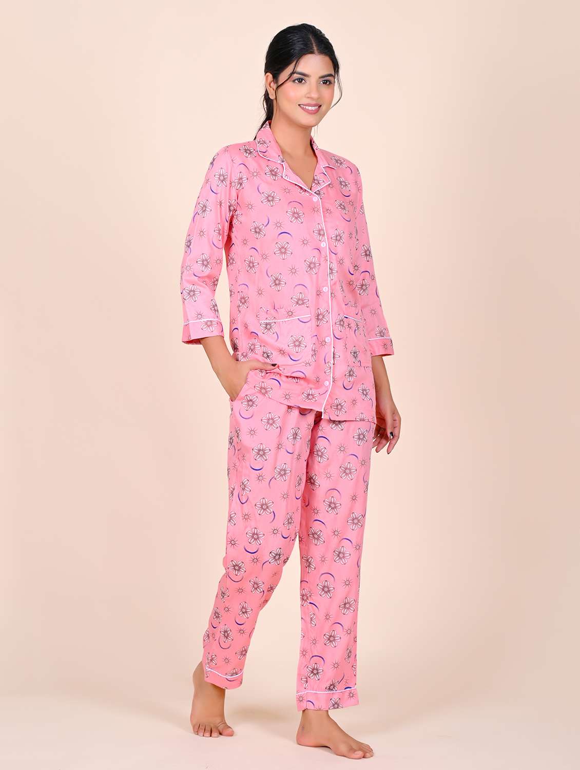 women printed nightwear pyjama set - 22106413 - Standard Image - 2