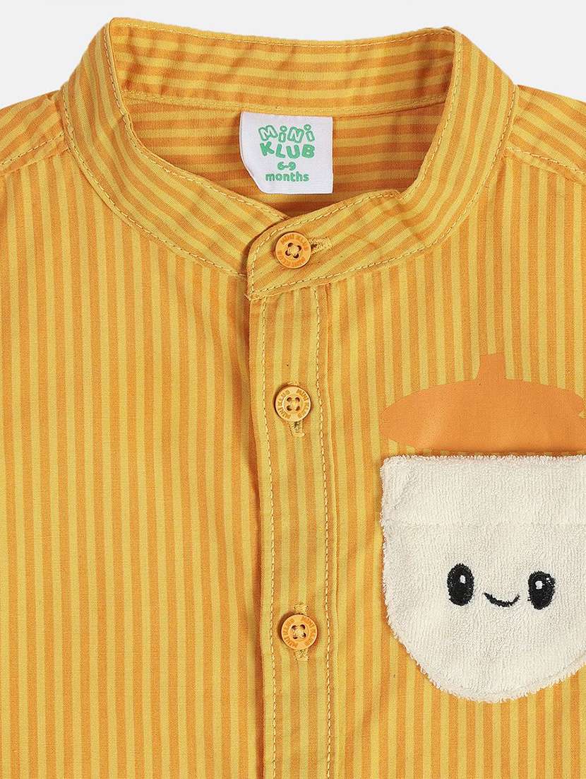 boys striped roll-up sleeve mandarin collar shirt - 22106685 -  Standard Image - 2