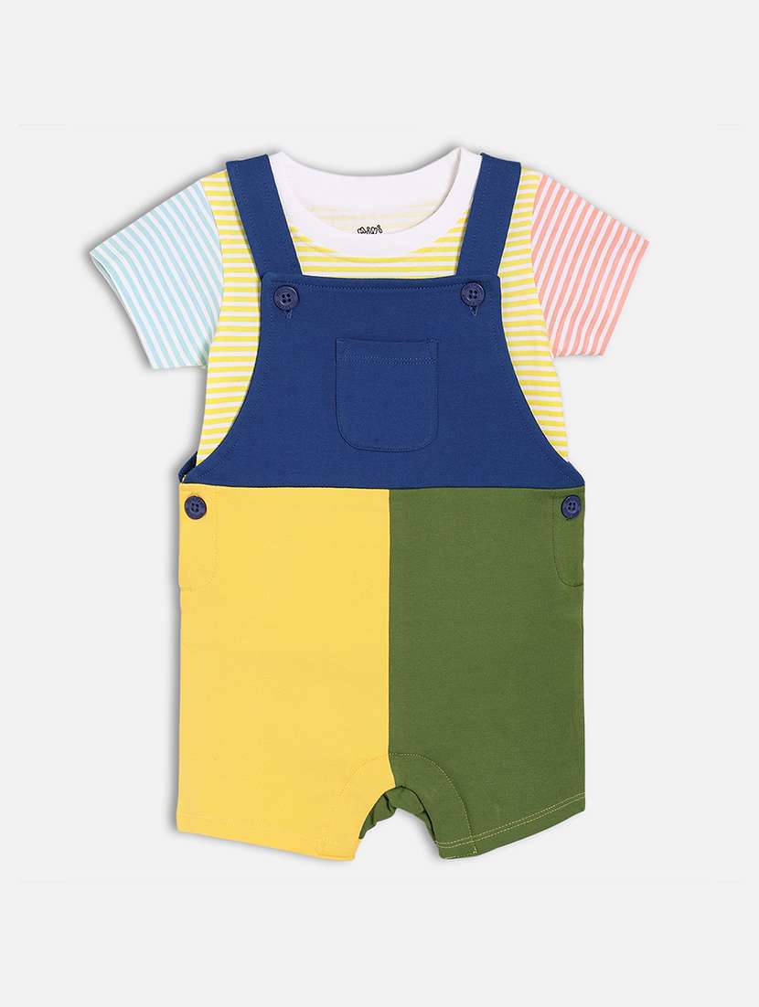 kids color blocked t-shirt with dungree set