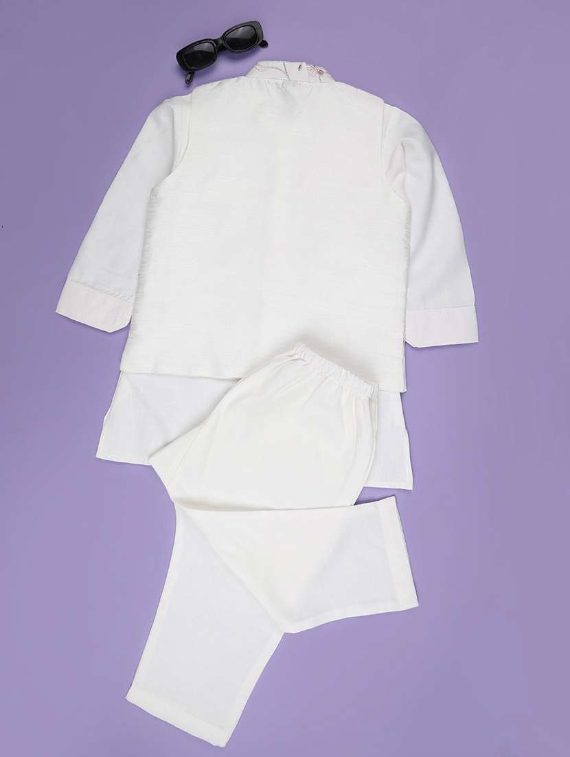 boys embroidered kurta and pyjama set with jacket - 22107206 -  Standard Image - 2