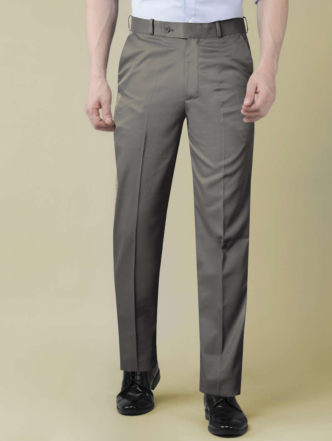 men solid mid rise flat front formal trouser