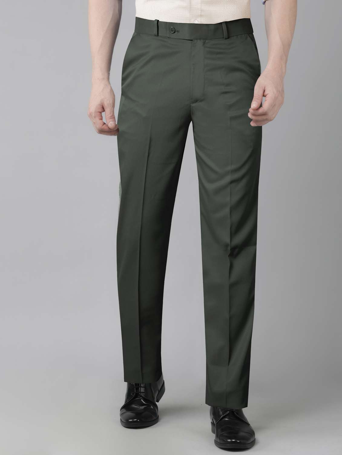 men solid mid rise flat front formal trouser
