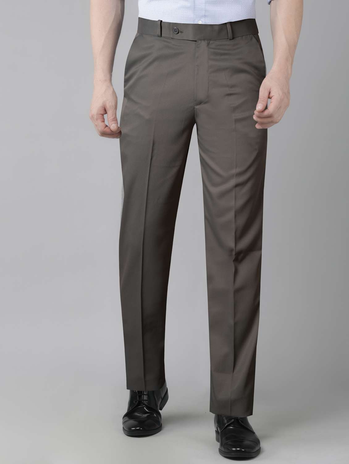 men solid mid rise flat front formal trouser