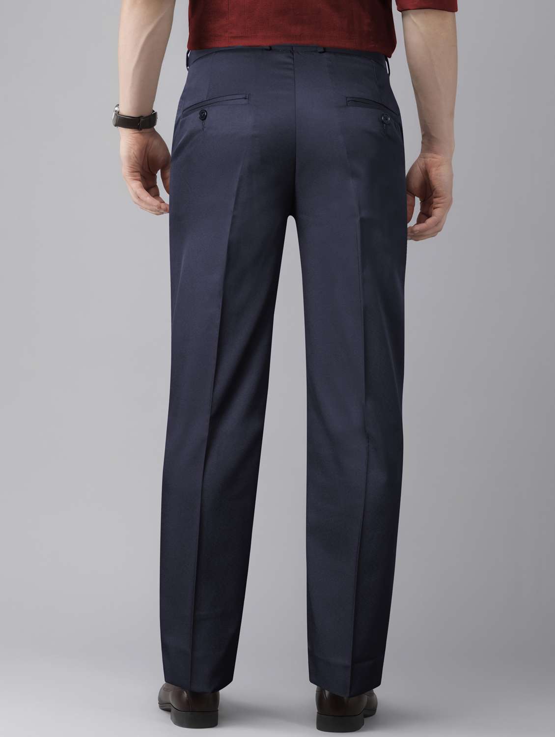 men solid mid rise flat front formal trouser - 22107379 -  Standard Image - 2