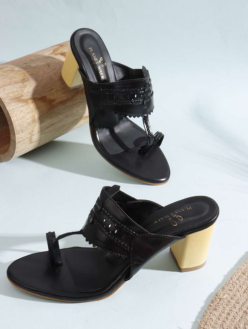 women solid one toe block heel sandal